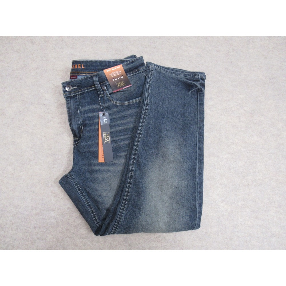True Rebel 808 Slim Fit Mens Blue Denim Jeans 36x30‎ New With Tags